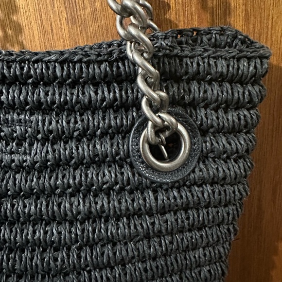 Kurt Geiger Small Chelsea Raffia Tote Bag Black New Double Shoulder Straps - Picture 7 of 10